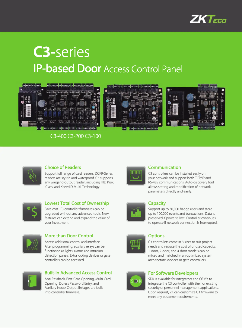 Page 1 de la notice Fiche technique ZKTeco C3-400