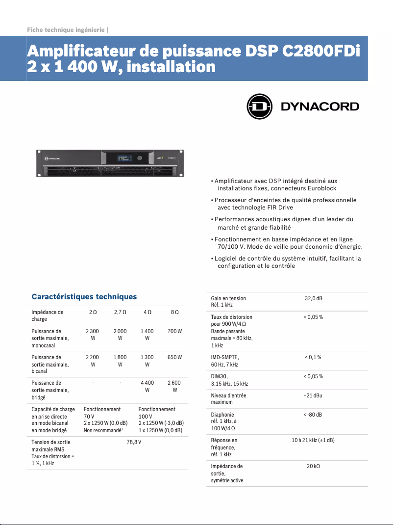 Page 1 of the manual Technical Sheet Dynacord C2800FDi