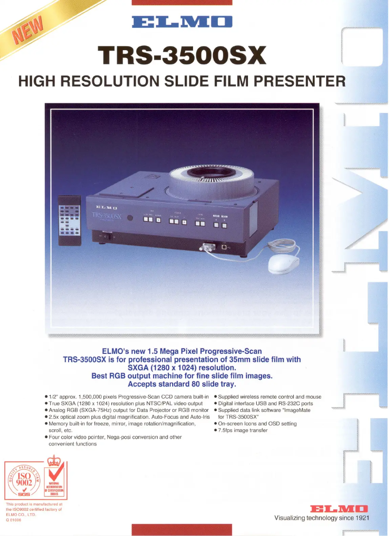 Page 1 de la notice Fiche technique Elmo TRS-3500SX