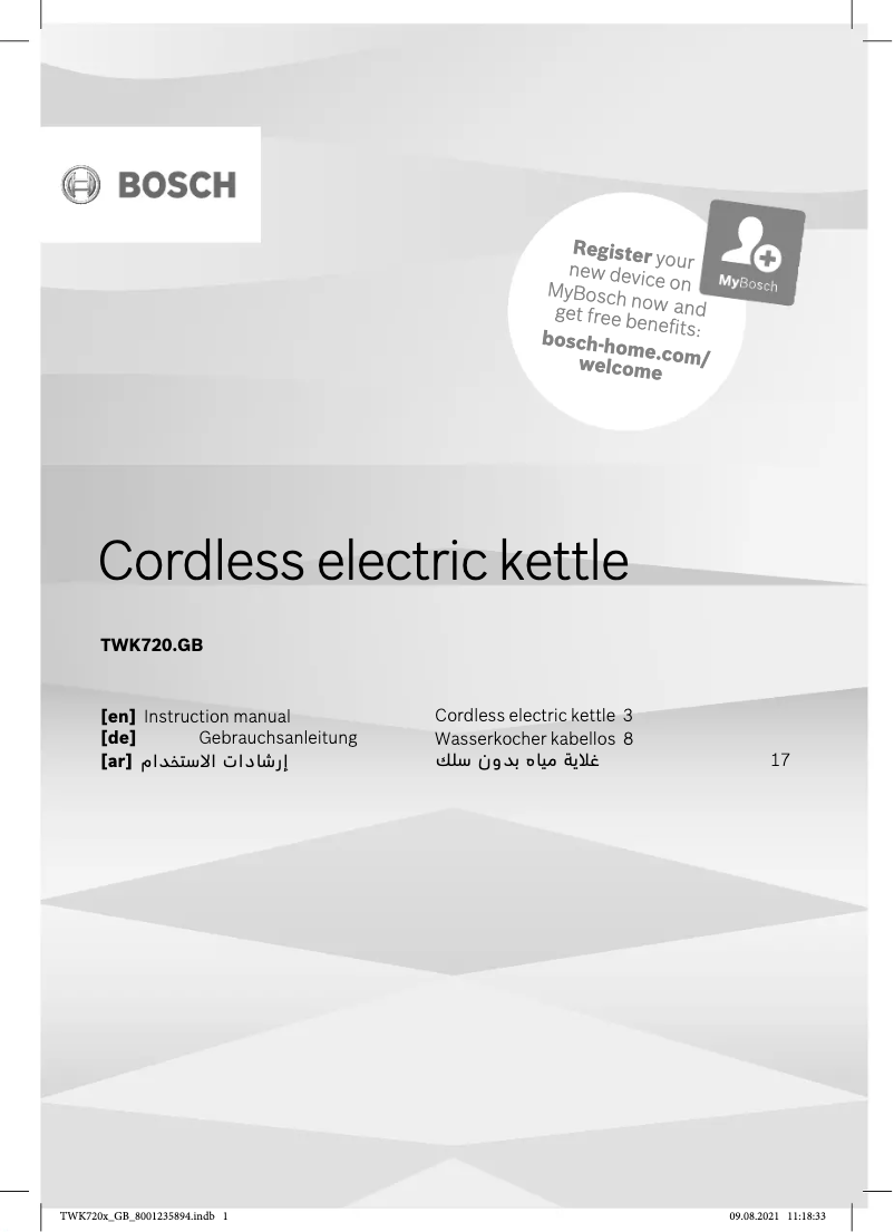 Page 1 of the manual User Manual Bosch TWK720.GB