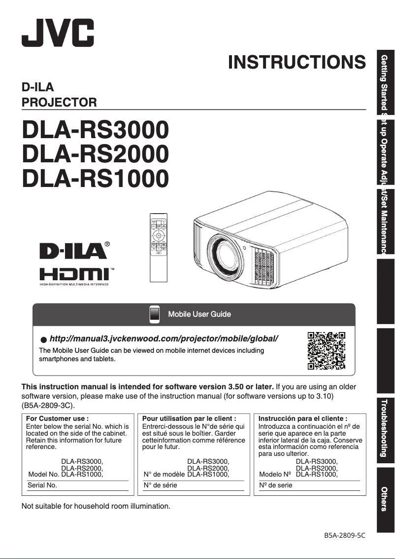 Page 1 de la notice Manuel utilisateur JVC DLA-RS1000