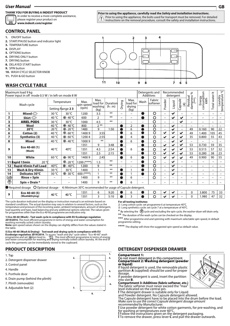 Page 1 of the manual Use and Maintenance Manual Indesit BDE 96436 SV UK