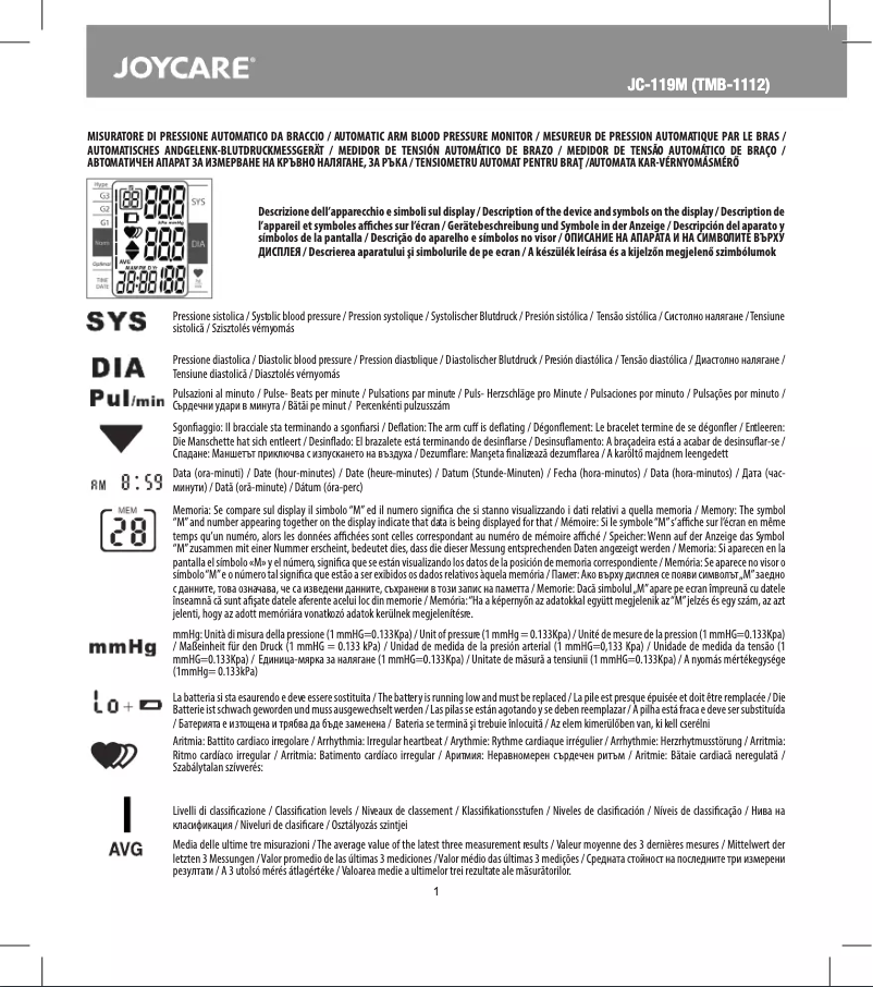 Page 1 de la notice Manuel utilisateur Joycare JC-119M