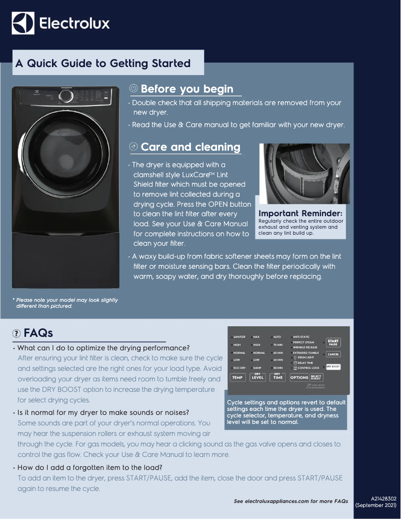 Página 1 del manual Guía de inicio rápido Electrolux ELFG7437AG