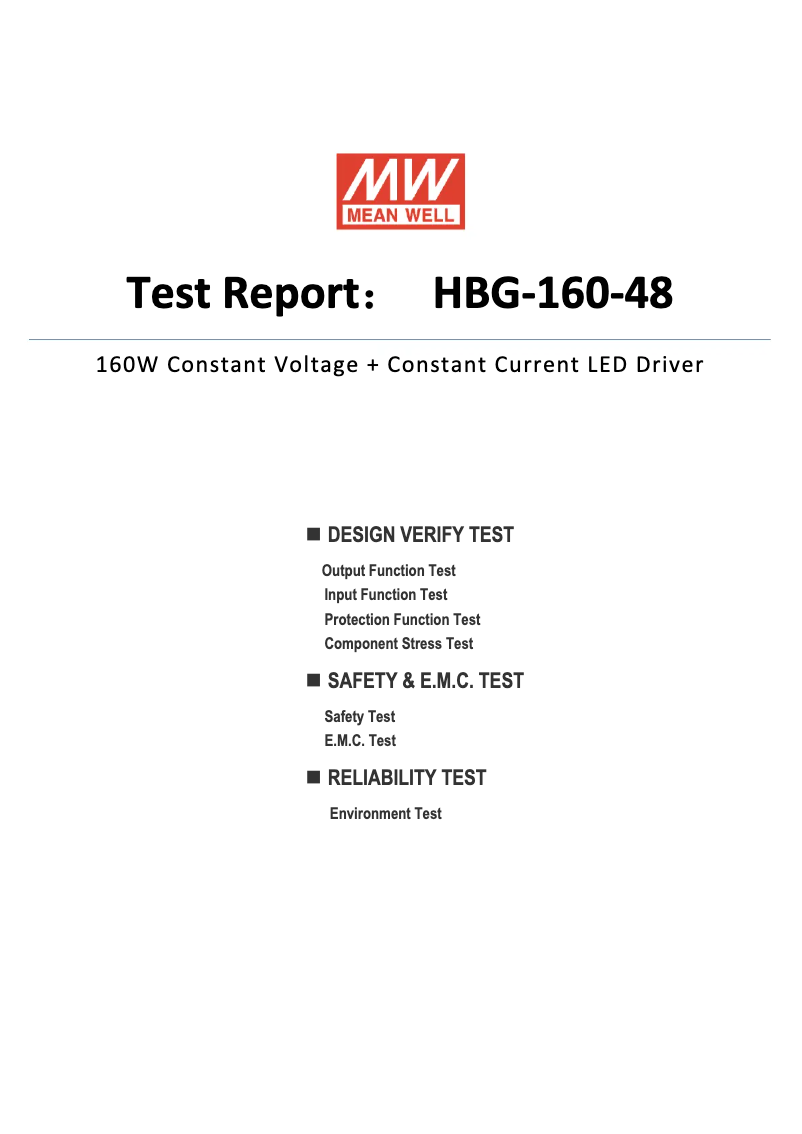 Page 1 de la notice Fiche technique Mean Well HBG-160-48