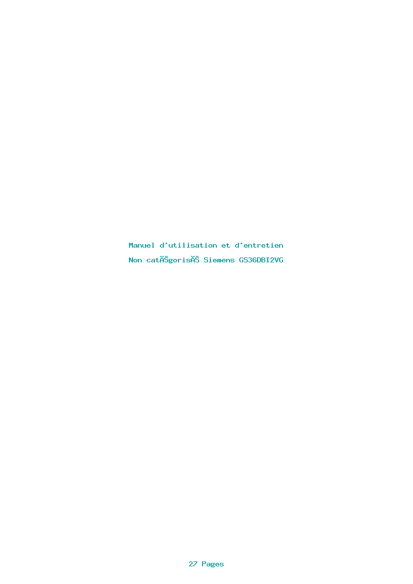 Page 1 de la notice Manuel d'utilisation et d'entretien Siemens GS36DBI2VG