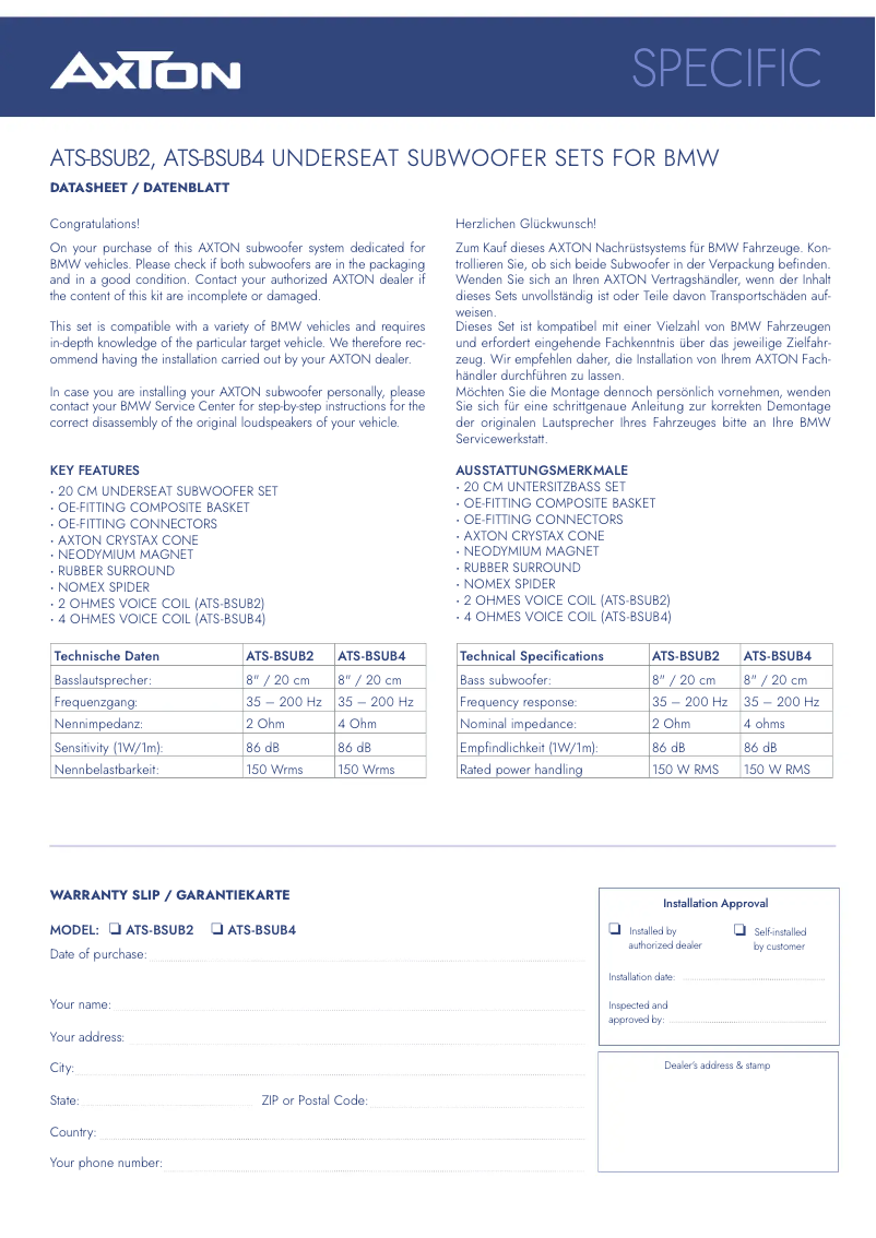 Página 1 del manual Manual de usuario Axton ATS-BSUB2