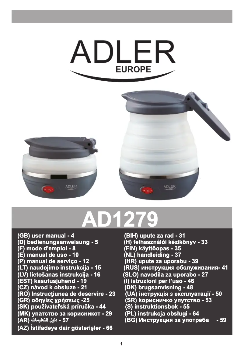 Page 1 de la notice Manuel utilisateur Adler AD 1279