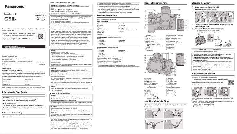 Page 1 de la notice Guide de démarrage rapide Panasonic Lumix S5 IIX