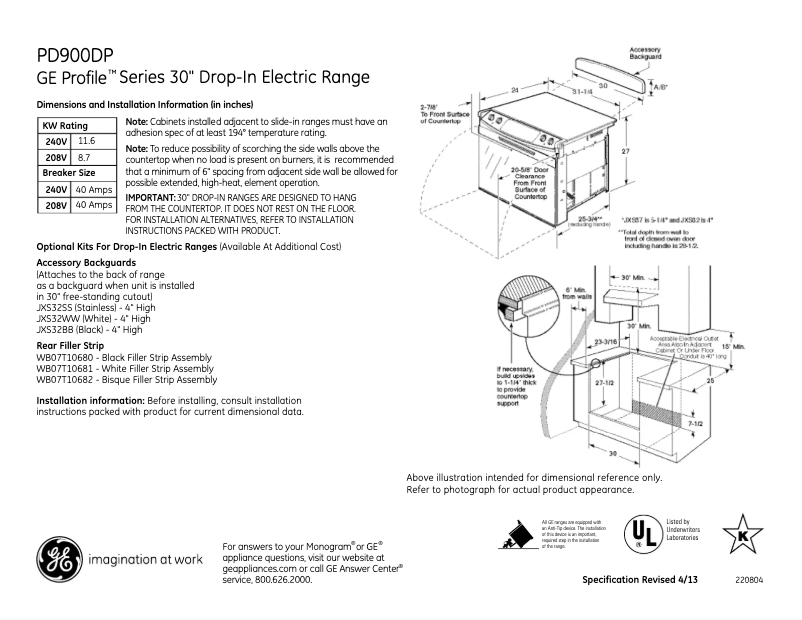 Página 1 del manual Ficha técnica GE Profile PD900DPCC
