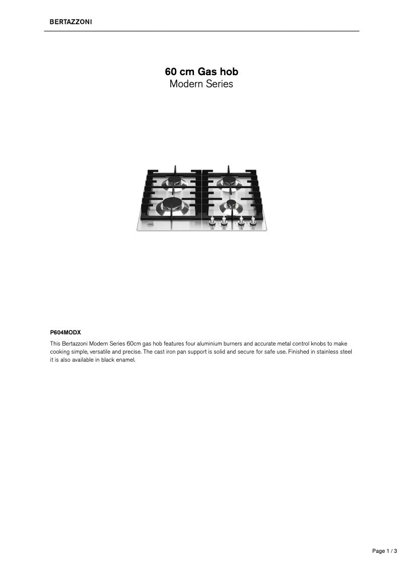 Page 1 de la notice Fiche technique Bertazzoni P604MODX