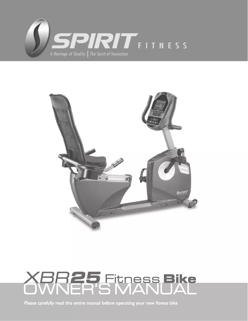 Page 1 of the manual User Manual Spirit XBR25 Fitness Bike
