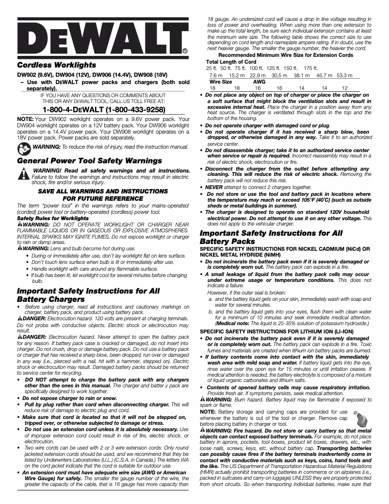 Page 1 de la notice Manuel utilisateur DeWalt DW904