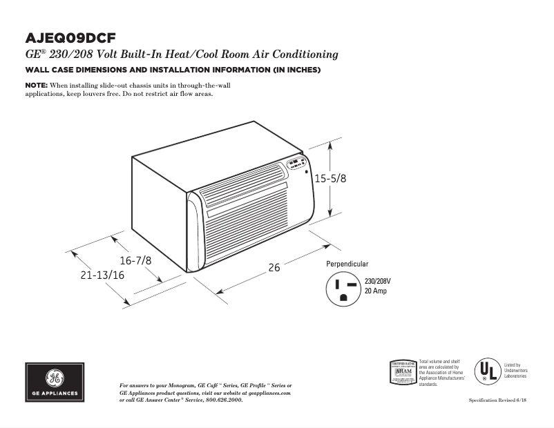 Page 1 of the manual Technical Sheet GE AJEQ09DCF