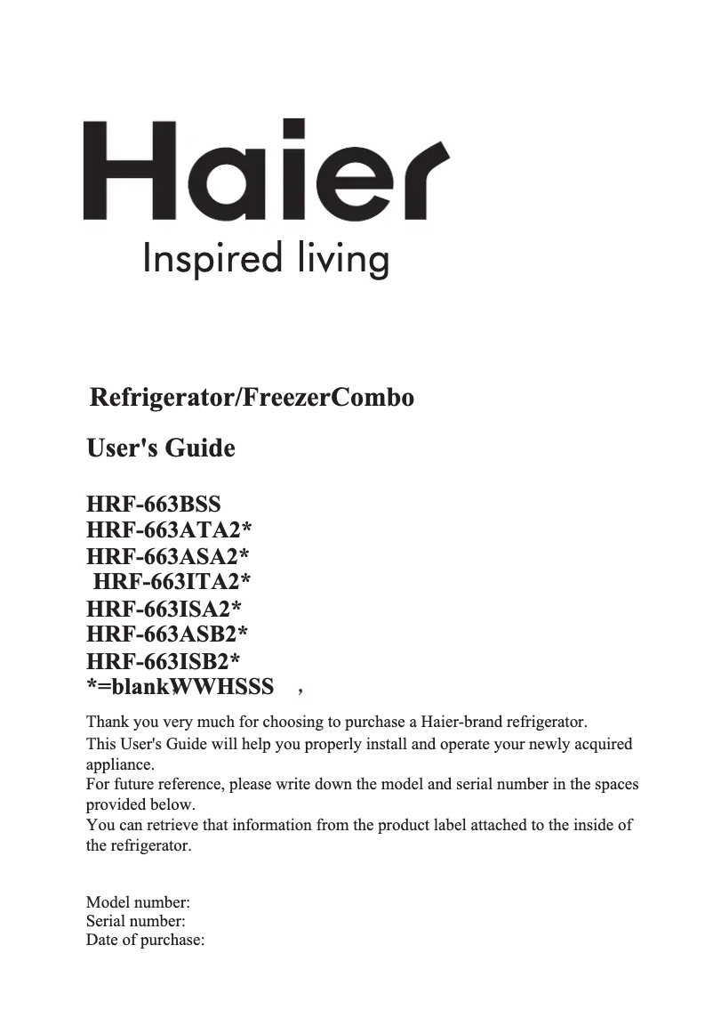 Page 1 de la notice Manuel utilisateur Haier HRF-663ISB2R