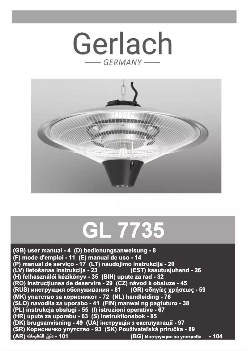 Page 1 de la notice Manuel utilisateur Gerlach GL 7735