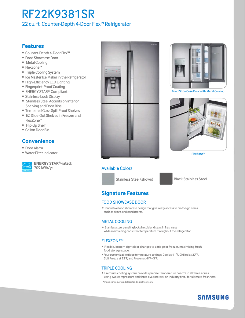Page 1 de la notice Fiche technique Samsung RF22K9381S
