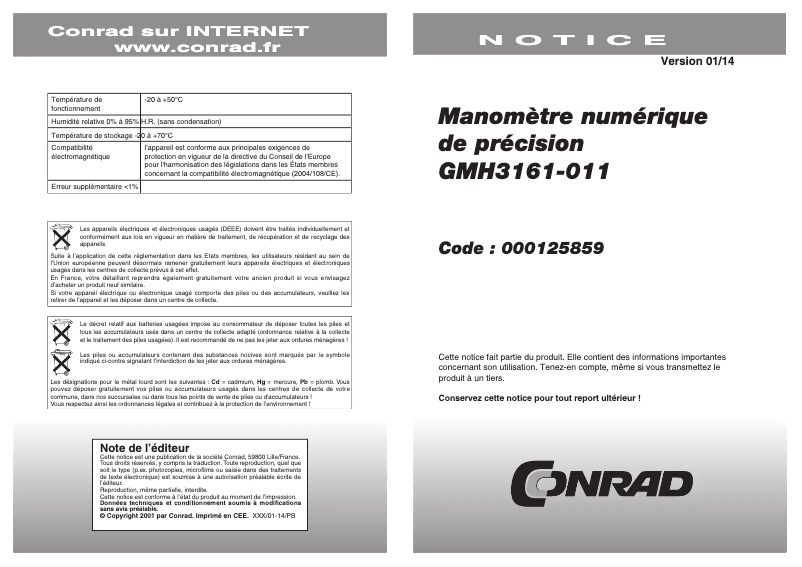 Page 1 de la notice Manuel utilisateur Greisinger GMH 3161
