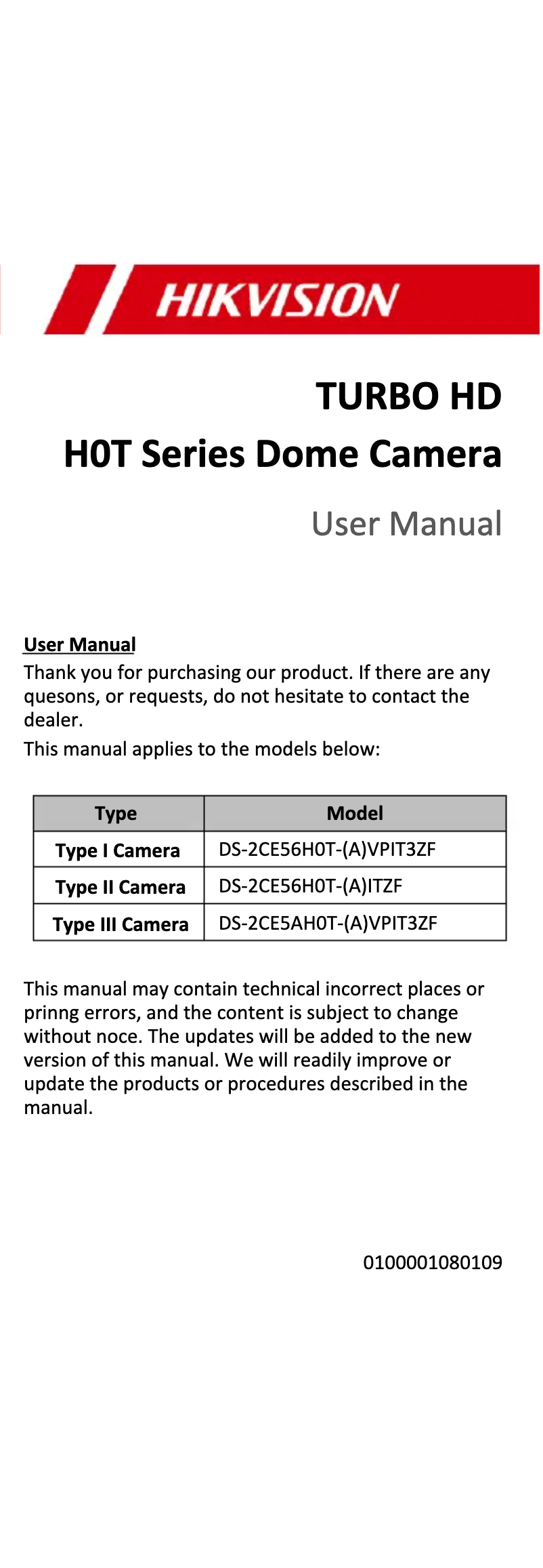 Página 1 del manual Manual de instrucciones Hikvision DS-2CE5AH0T-VPIT3ZF