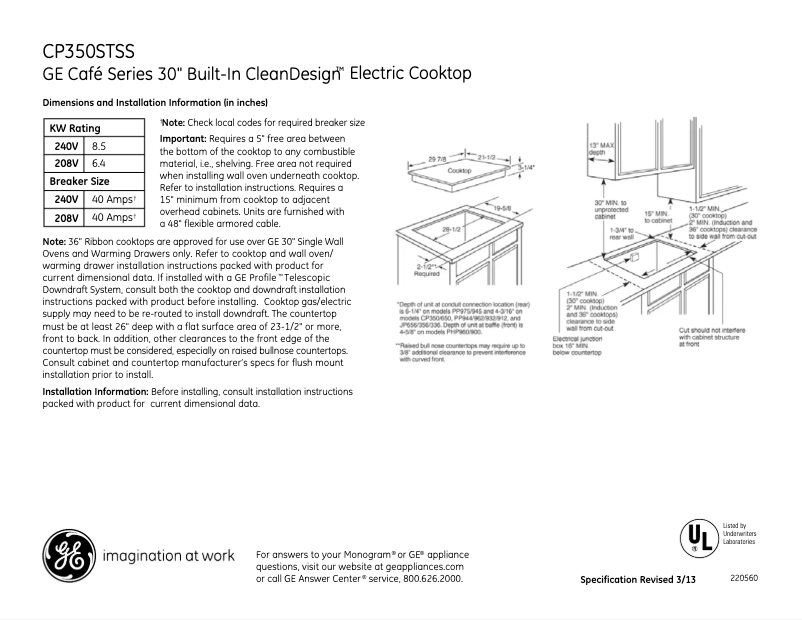 Página 1 del manual Ficha técnica GE Café CP350STSS