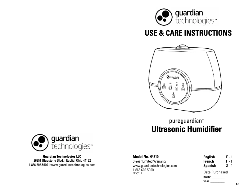 Page 1 de la notice Manuel utilisateur PureGuardian H4810
