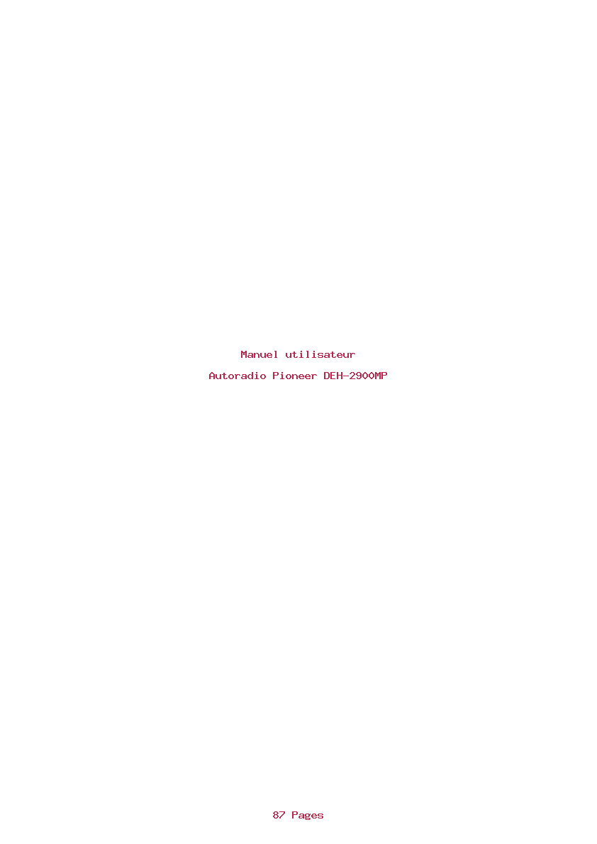 Page 1 de la notice Manuel utilisateur Pioneer DEH-2900MP