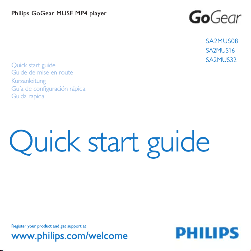 Page 1 of the manual Quick Start Guide Philips GoGear SA2ARA08