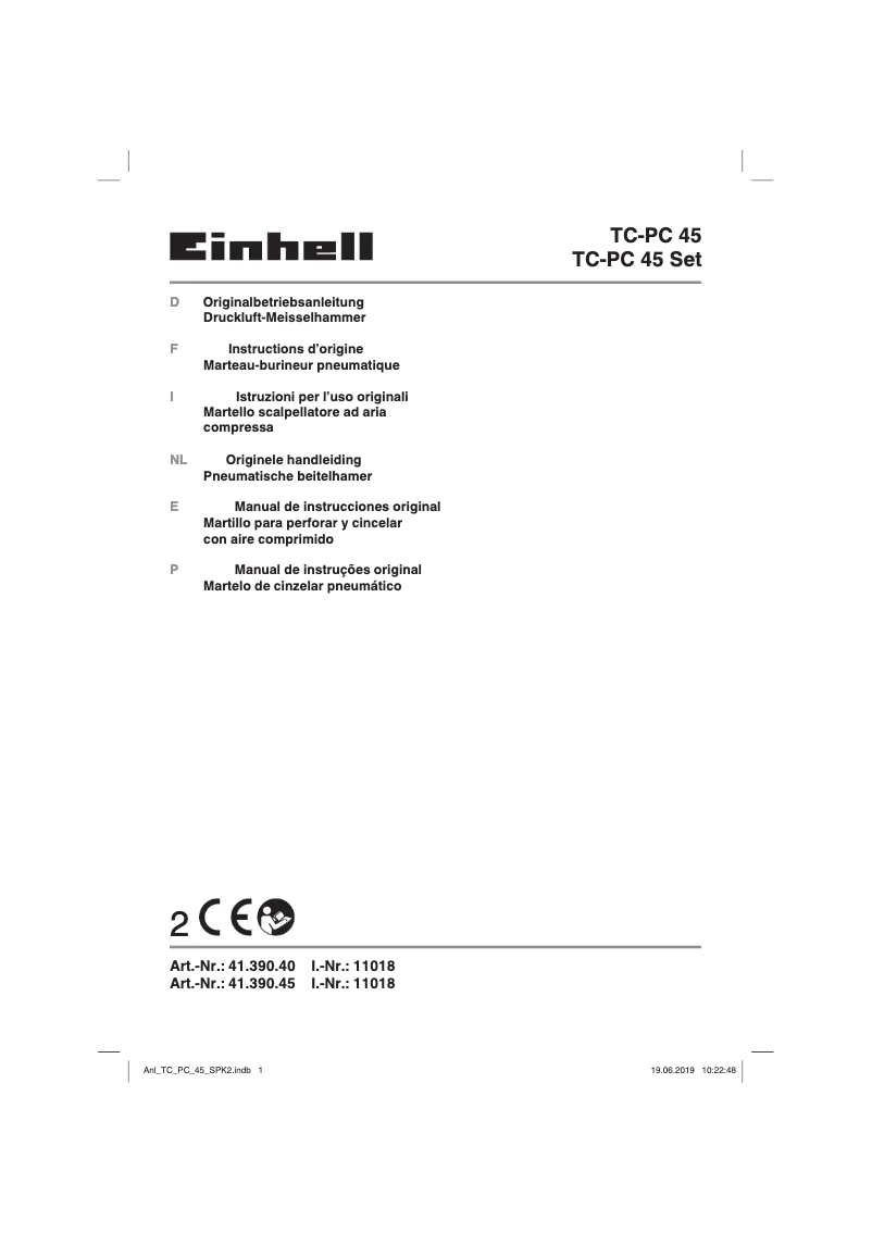 Page 1 de la notice Manuel utilisateur Einhell TC-PC 45