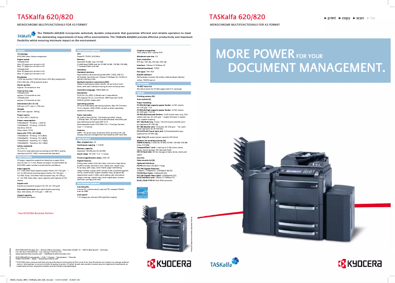 Page 1 de la notice Brochure Kyocera TASKalfa 820