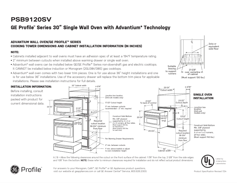 Page n°1 - Fiche technique GE Profile PSB9120SVSS