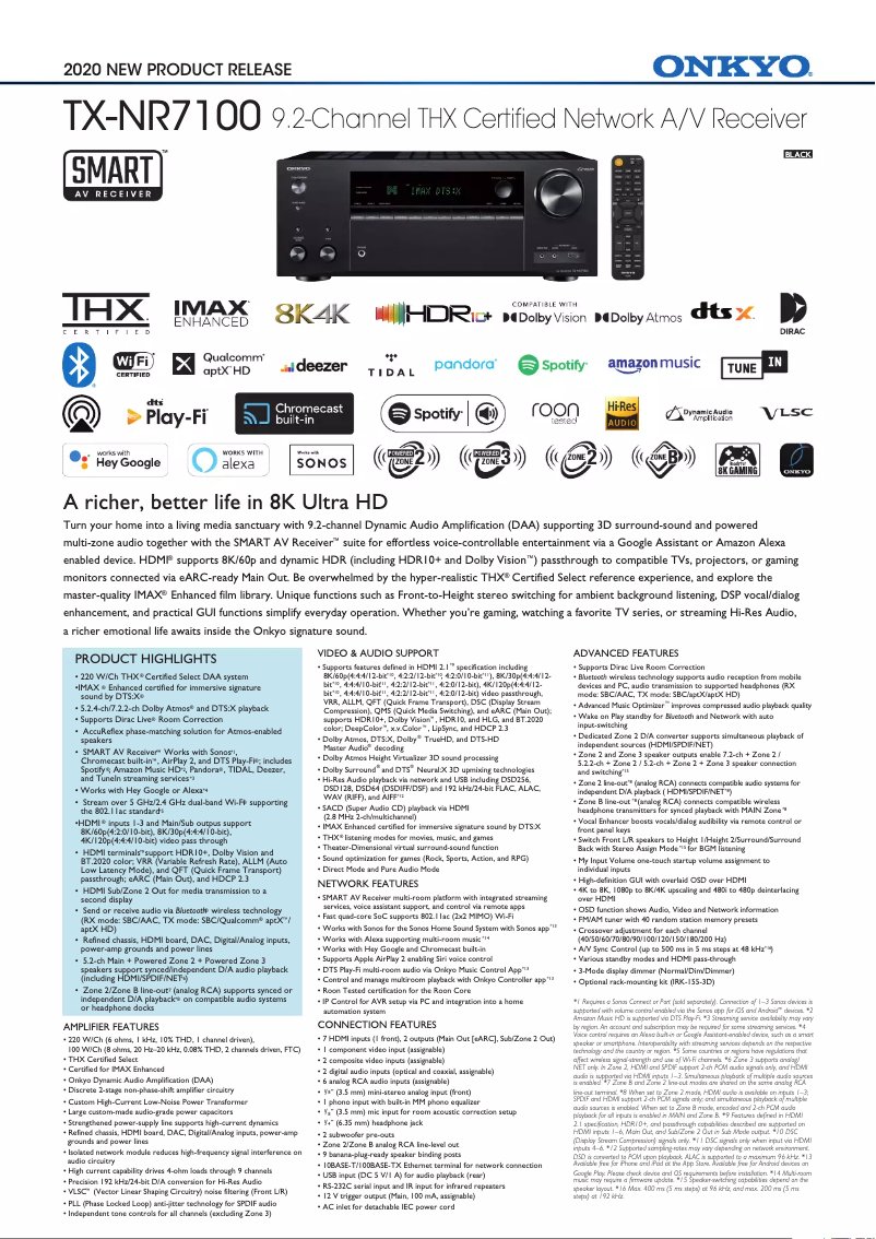 Page 1 de la notice Fiche technique Onkyo TX-NR7100