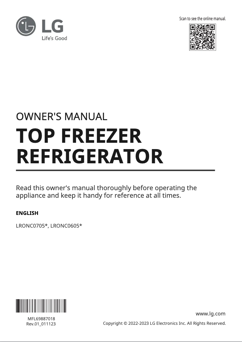 Page 1 de la notice Manuel utilisateur LG LRONC0705A