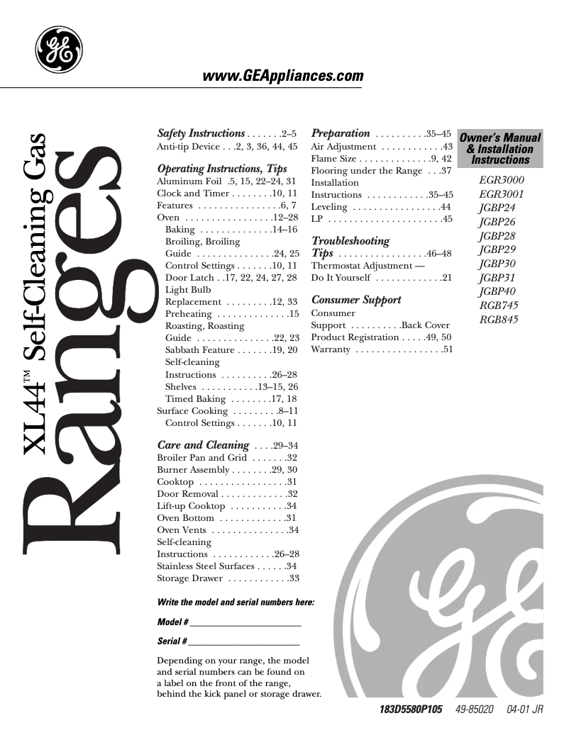 Página 1 del manual Guía de instalación GE JGBP30BEAAD
