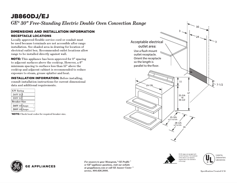 Page n°1 - Fiche technique GE JB860SJSS