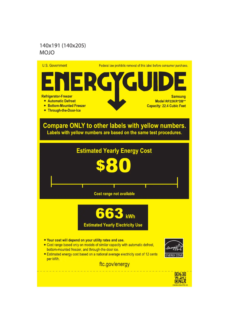 Page 1 de la notice Label énergétique Samsung RF22KREDBSG