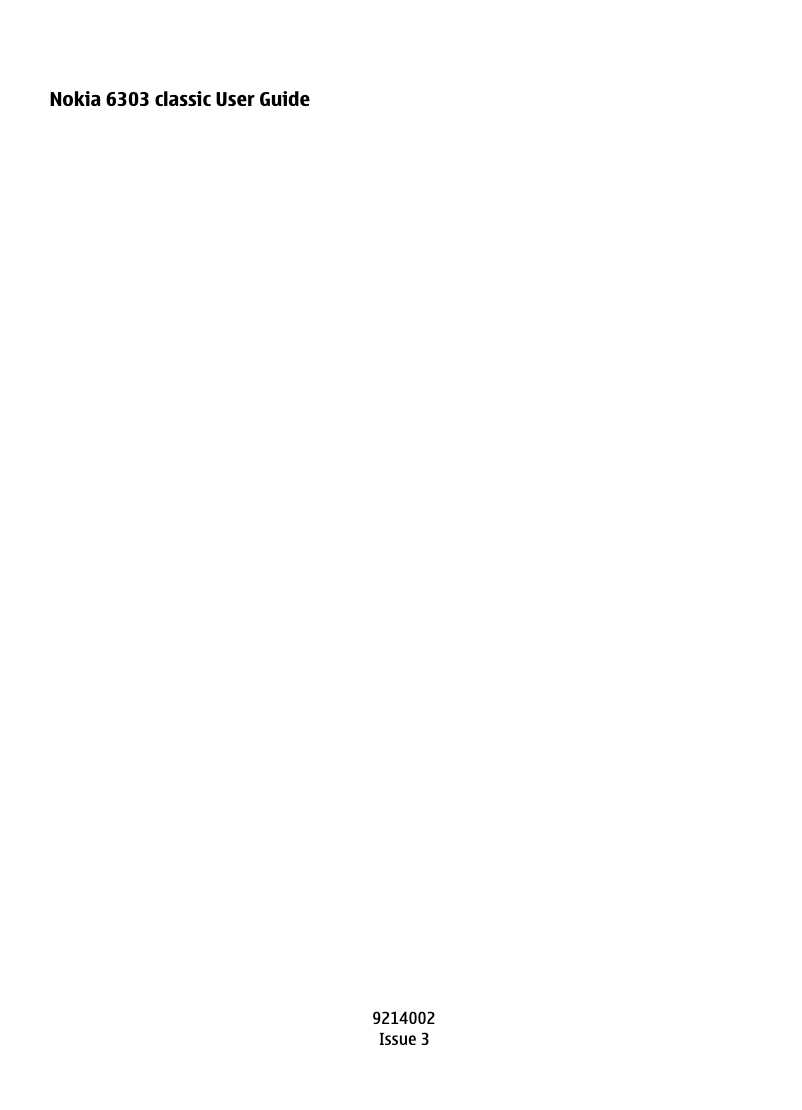 Page 1 de la notice Manuel utilisateur Nokia 6303 Classic