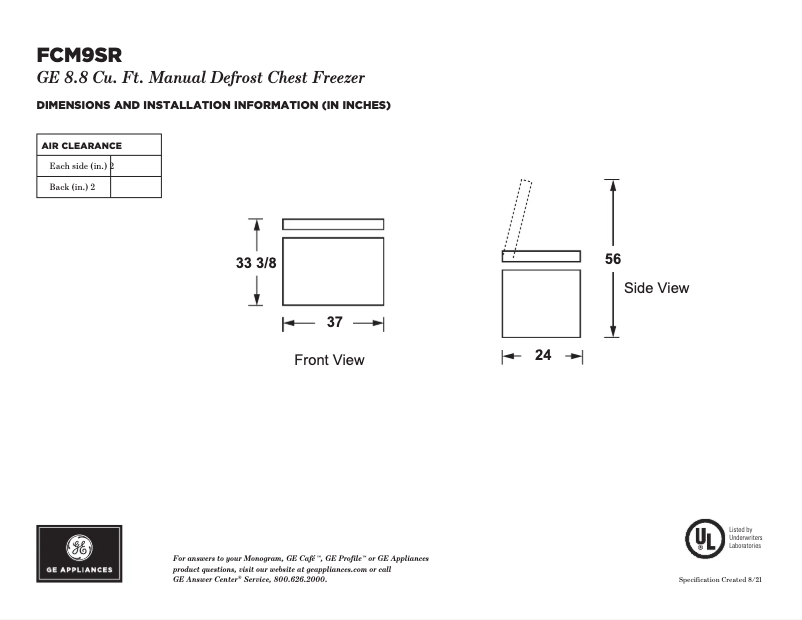 Página 1 del manual Ficha técnica GE FCM9SRWW