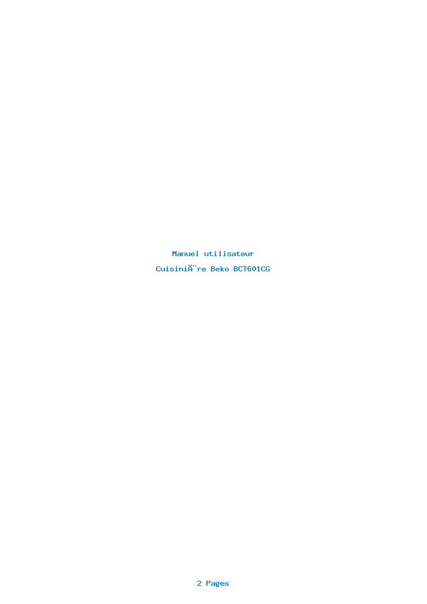 Page 1 de la notice Manuel utilisateur Beko BCT601CG