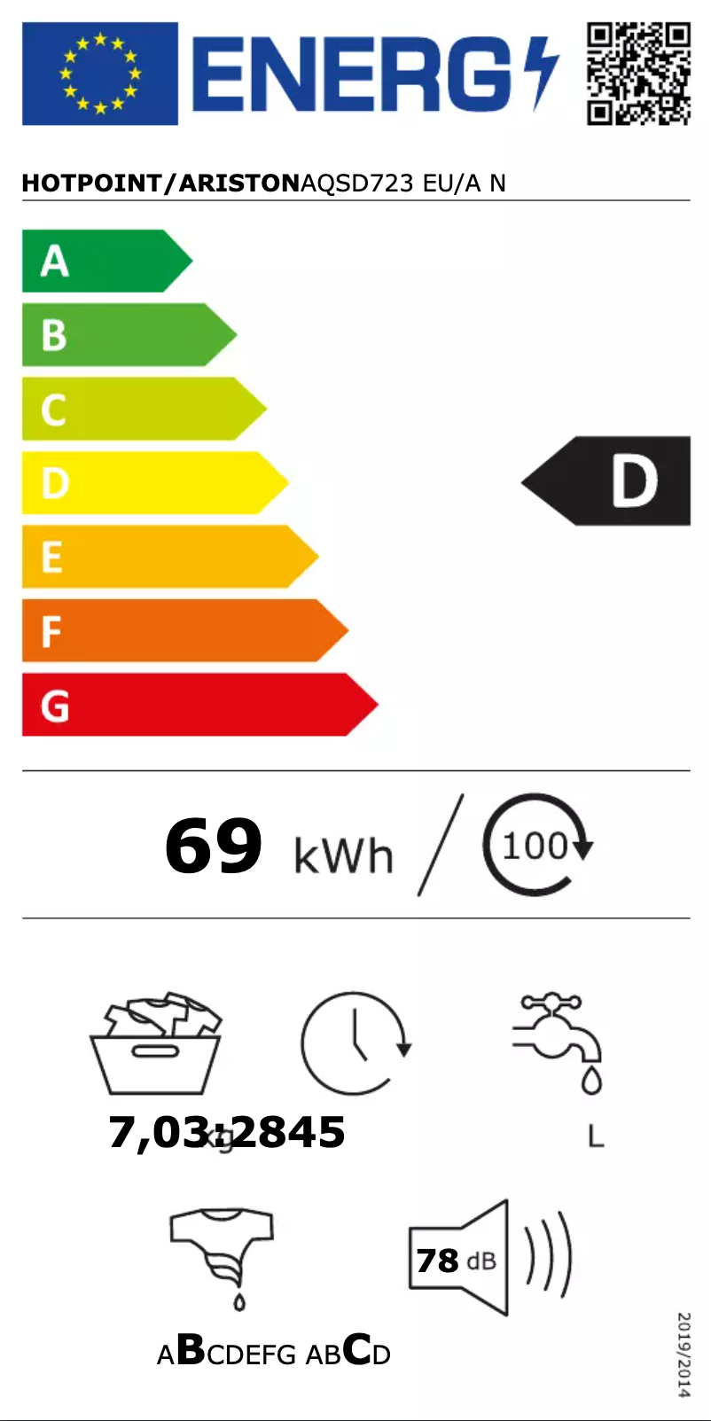 Page 1 de la notice Manuel utilisateur Hotpoint AQSD723 EU/A N