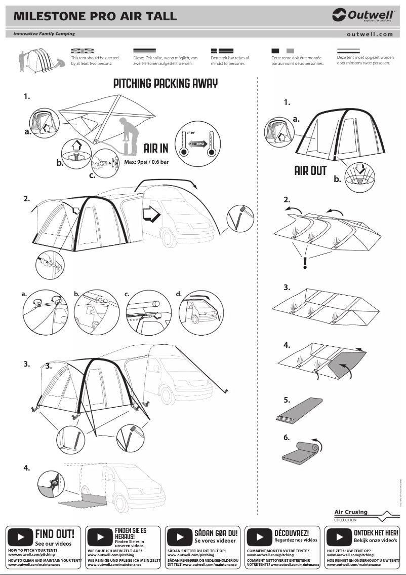 Page 1 de la notice Manuel utilisateur Outwell Milestone Pro Air Tall