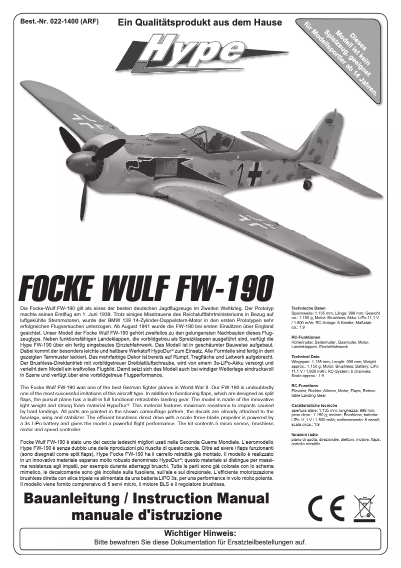 Página 1 del manual Manual de usuario Kyosho FOCKE WULF FW-190