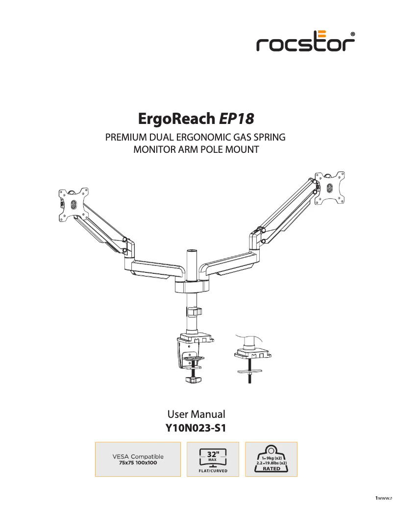 Page 1 de la notice Manuel utilisateur Rocstor ErgoReach EP18