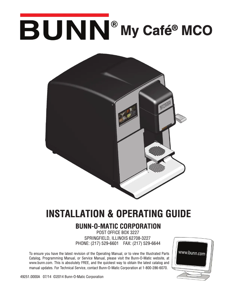 Page 1 de la notice Manuel utilisateur Bunn My Cafe MCO