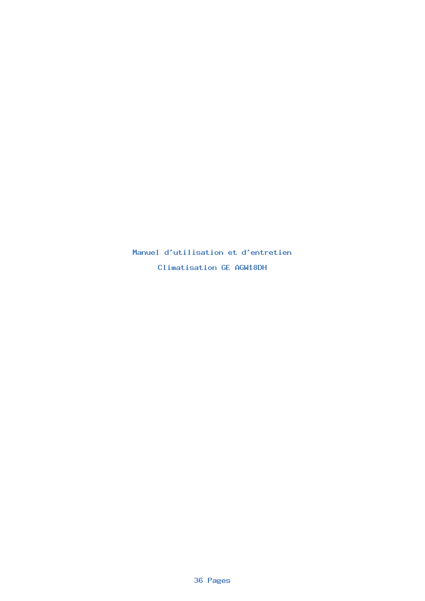 Page 1 de la notice Manuel d'utilisation et d'entretien GE AGW18DH