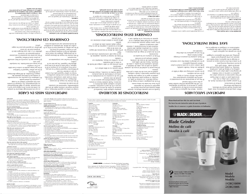 Page 1 de la notice Manuel utilisateur Black & Decker CBG100S