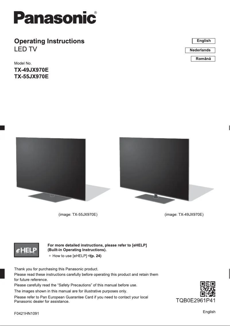 Page 1 de la notice Guide de démarrage rapide Panasonic TX-55JX970E