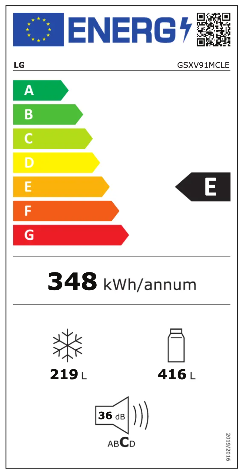 Page 1 de la notice Label énergétique LG GSXV91MCLE