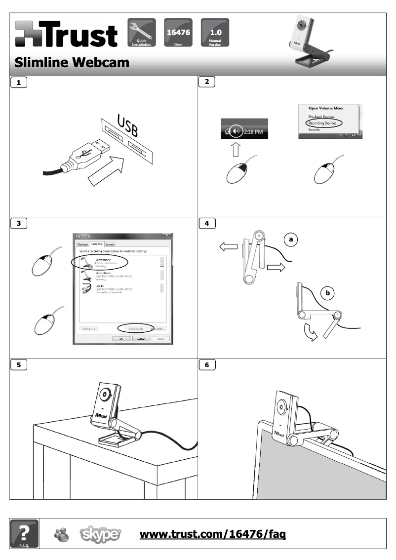 Page 1 de la notice Manuel utilisateur Trust SlimLine Webcam Pro
