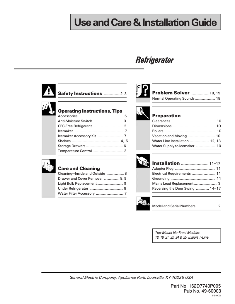 Page n°1 - Manuel d'utilisation et d'entretien GE TBT21IABAA
