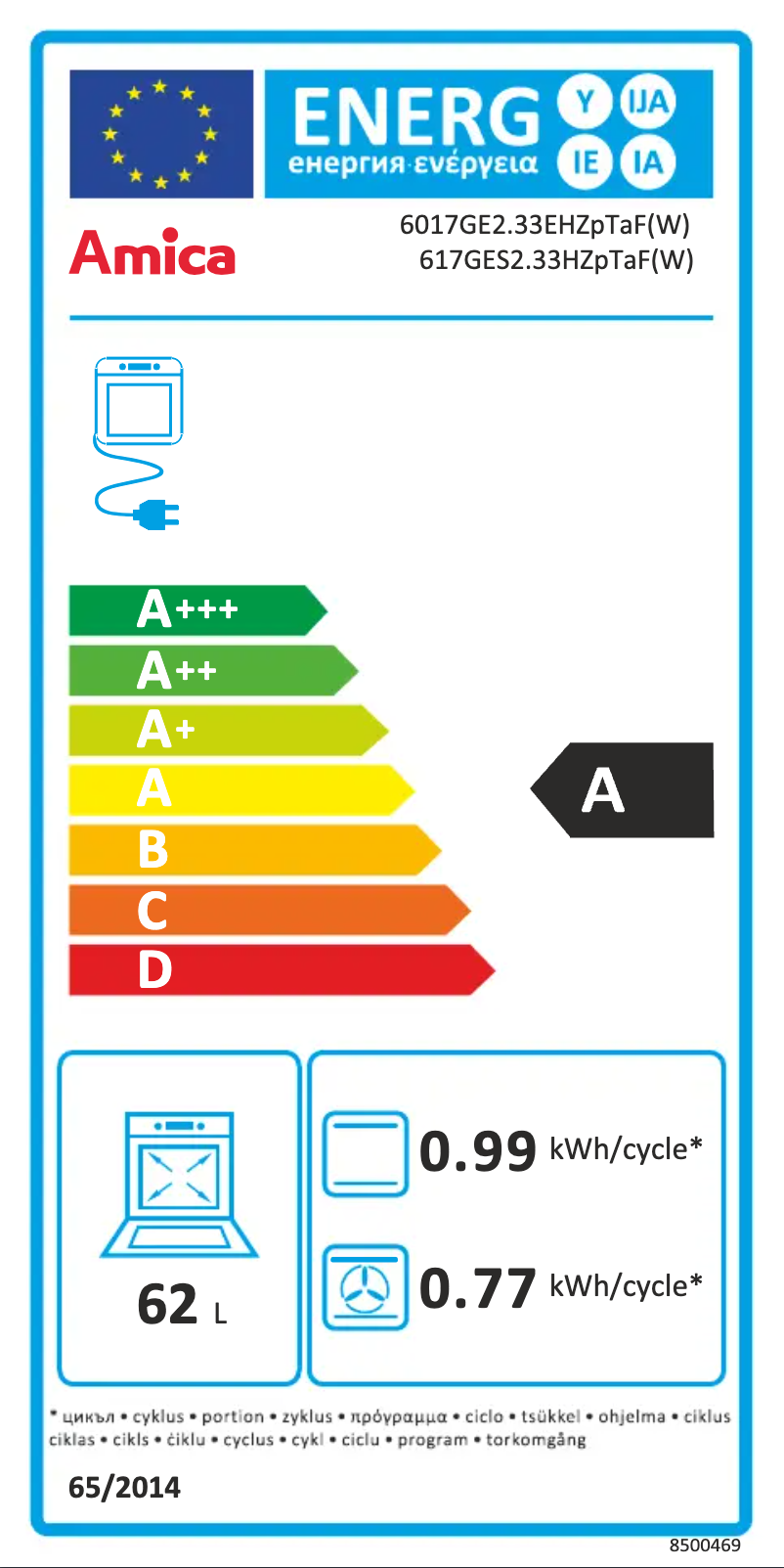 Page 1 de la notice Manuel utilisateur Amica 617GES2.33HZPTAF(W)